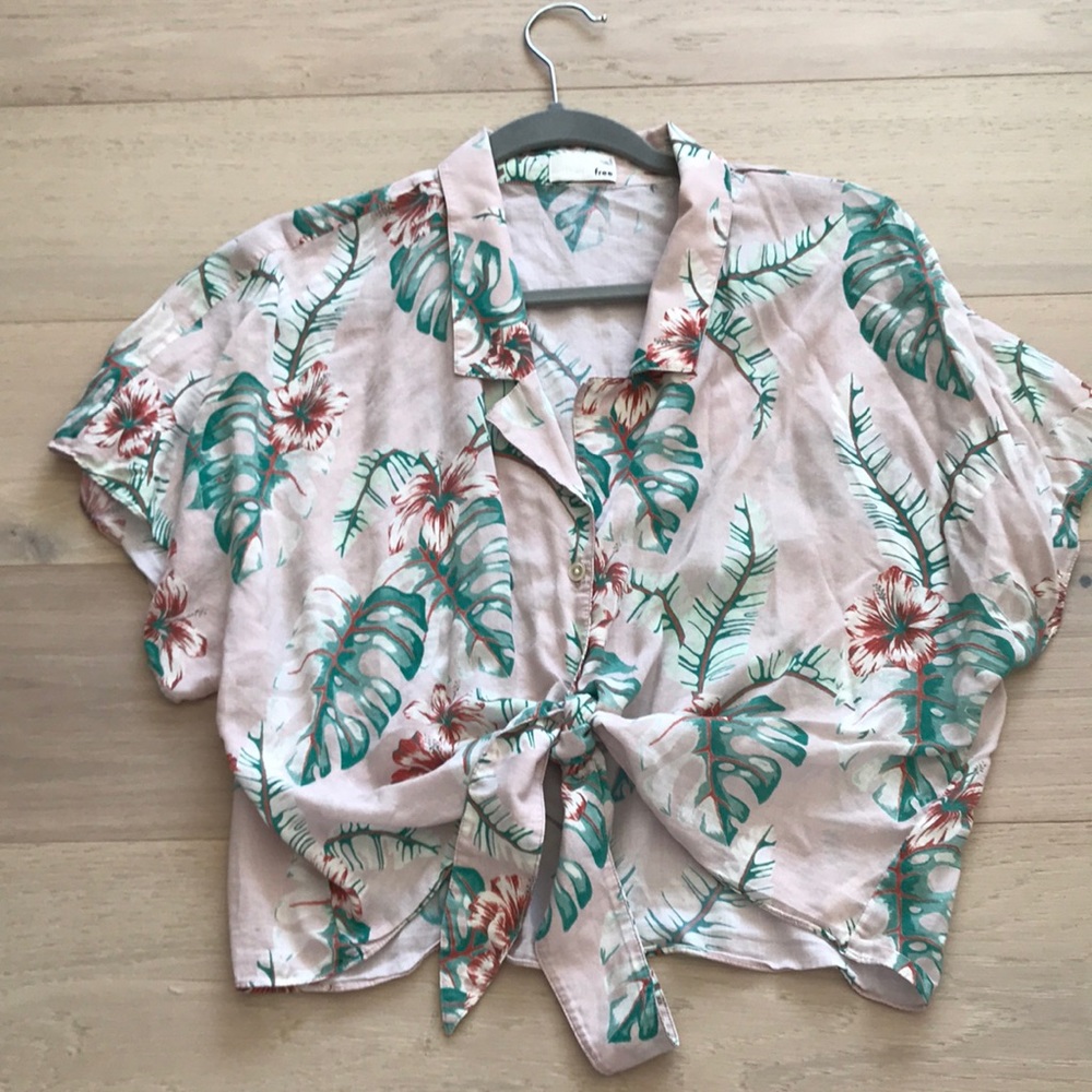 tropical print button up wilfred top